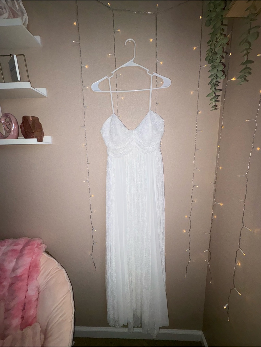 Mishka White Lace Maxi with Spaghetti Straps
